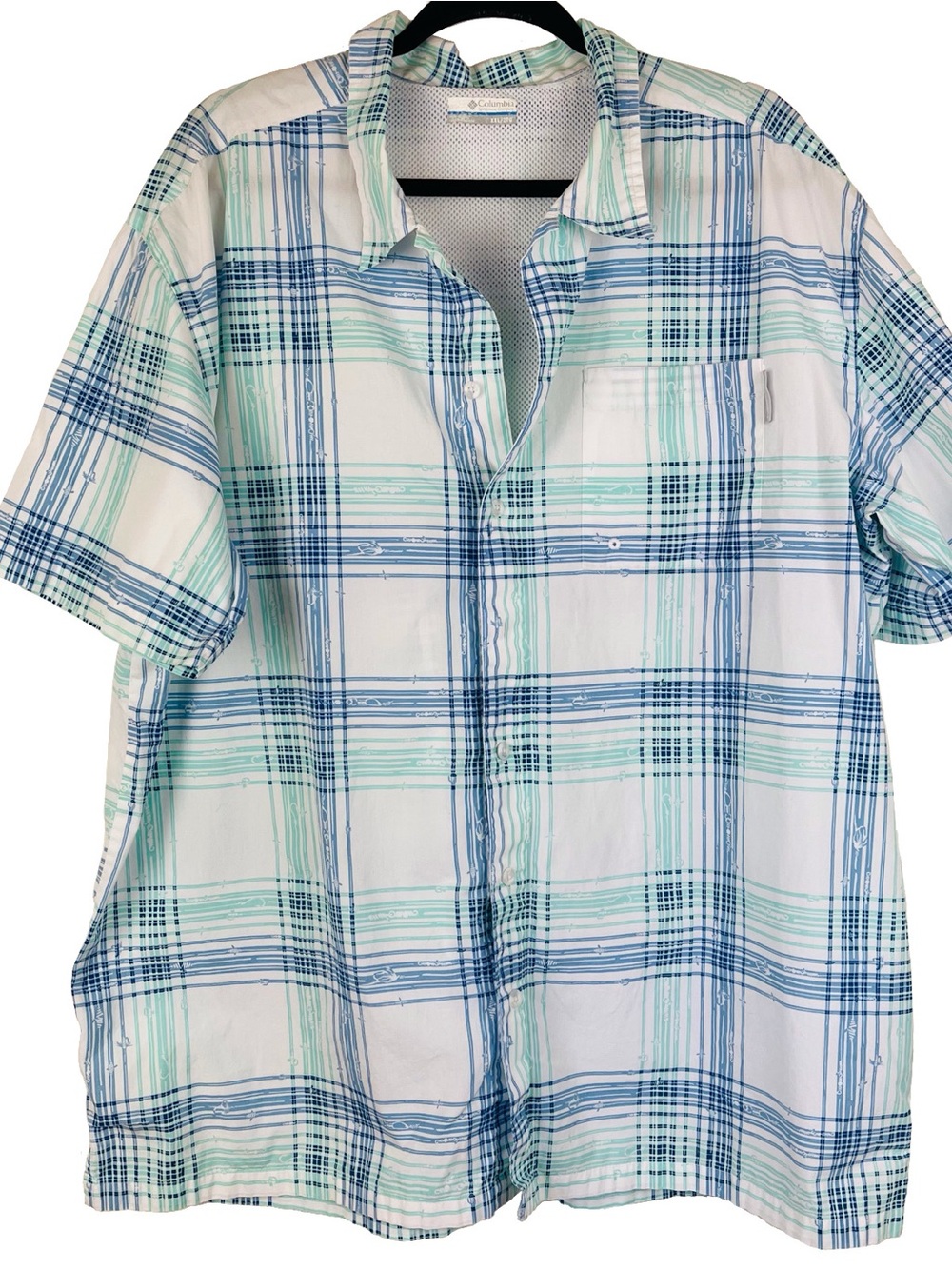 Columbia Mens Sportswear River Shirt Button Down Mesh Lined Fishing Lure Size 2X